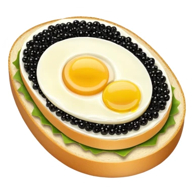 open sandwich with butter, half egg, slice of lemon, black caviar sticker