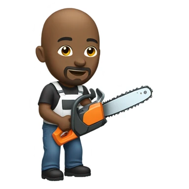 Bald black man with goatee using a chainsaw  sticker