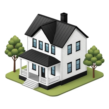 modern farmhouse with white siding and black trim, 3d isometric sticker