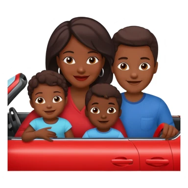 a single Dark Skin mom with two children, one young boy and a baby girl in a car red sticker