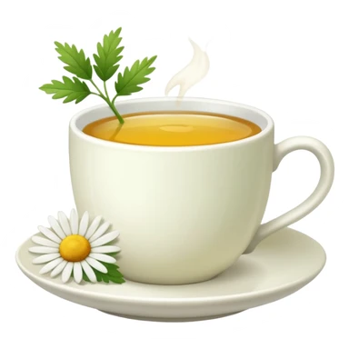 Te de manzanilla - taza blanca con una hoja a un lado del plato- No dentro sticker