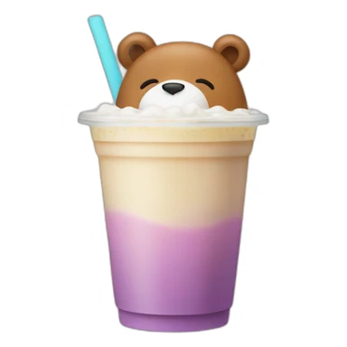 sad bear drinking boba milktea sticker