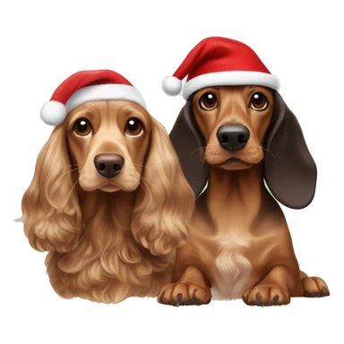 beige cocker spaniel and dark brown dachshund both wearing christmas hats sticker