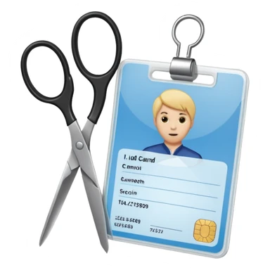 Scissors cutting an ID card in 2 parts.hyper realistic sticker