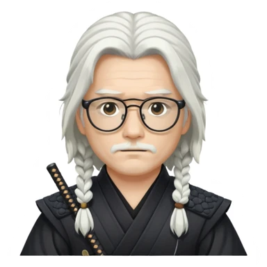 Long Haired Samurai with Glasses, white Long-haired ronin adjusting black spectacles sticker