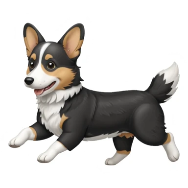 Black and white realistic cardigan welsh corgi running with its tail streaming out behind it sticker