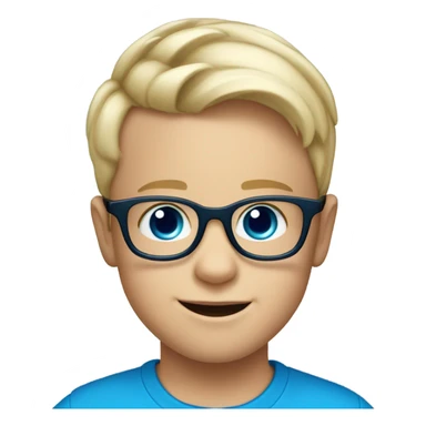 smiling 5 year old white boy with big blue eyes and glasses blonde straight short hair sticker