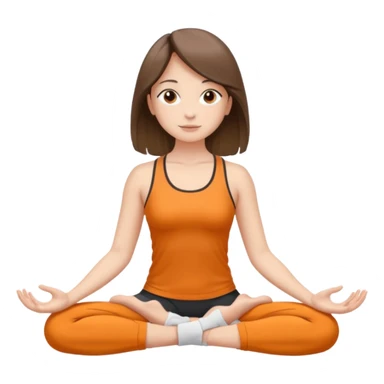 This same girl is sitting in a lotus position, with valley-length hair, wearing sportswear, with fair skin, brown eyes, and normal body proportions. sticker