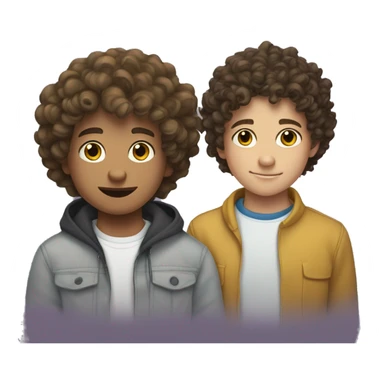 cartoon photo of both a mixed teen with curly hair and white teen boy with wavy short  hair ,  sticker