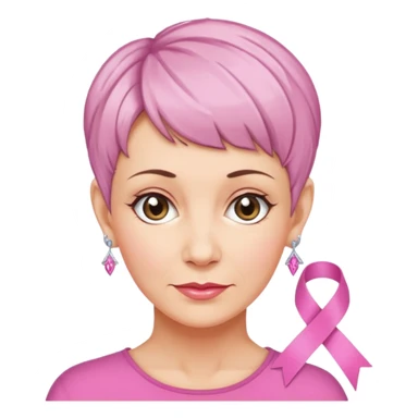 Mature Woman with pixiecut wearing earrings of pink ribbons sticker