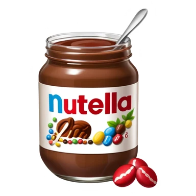 Un vaso cubierto de nutella arriba fresas y mym sticker