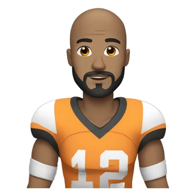 Bald football player with football ball a black beard, dark brown eyes sticker