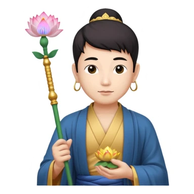 asian man with lotus, scepter, buddhism, lotus, white skin sticker