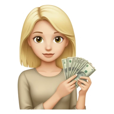 blonde girl holding money sticker