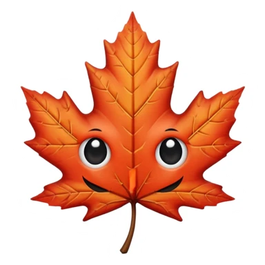 emoji, feuille d'érable couleur vermeille, deux yeux ronds noirs brillants sticker