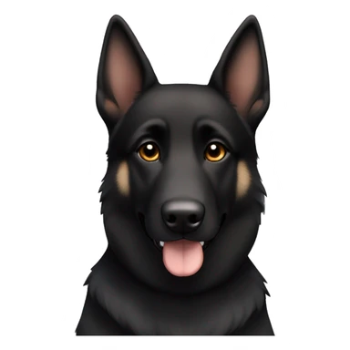 Black German shepherd husky mix with brown eyes tilting head one ear up one ear down sticker