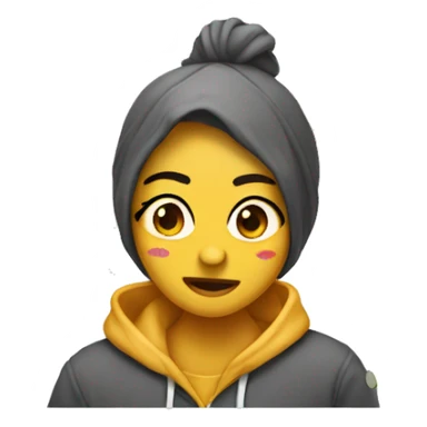 Chica oliendo una sudadera sticker