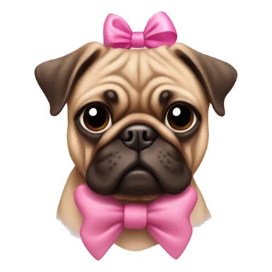 A brown pug with a pink bow on its head sticker