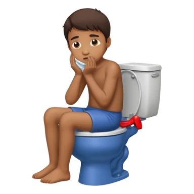a brown boy sitting on a toilet with strained face sticker
