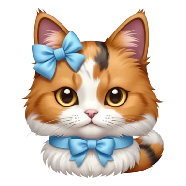 calico cat with a light blue bow on sticker