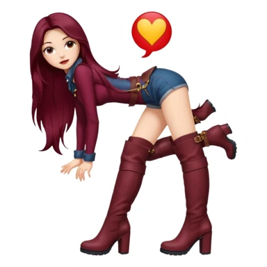 seductive woman with knee high heel burgundy boots sticker