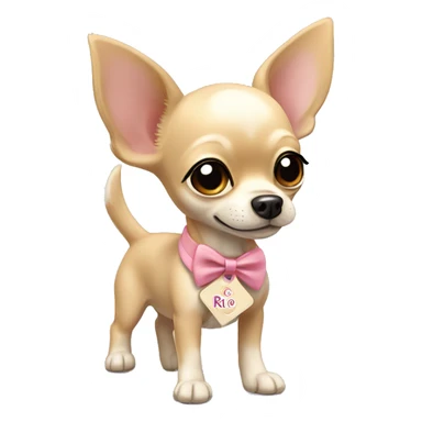 Dog beige chihuahua with bow and name tag rio sticker