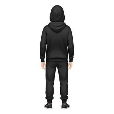 fullbody Mysterious shy caucasian man in black hoodie on head, hands in pockets and black pants rear backview sticker