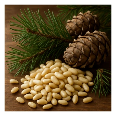 pine nuts with pine branch sticker