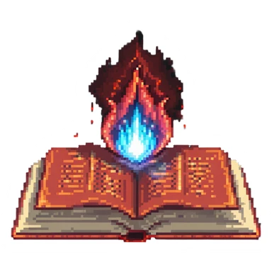 red cursed book with an open page and a bright magical aura sticker