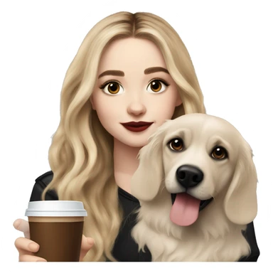 sabrina carpenter drinking a espresso with a dog sticker