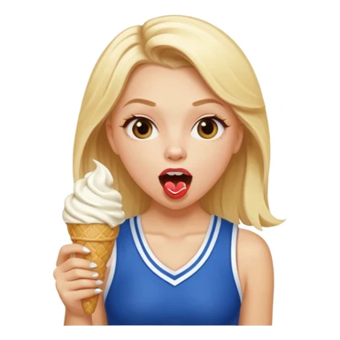 blonde pale-tan white girl eating ice cream mouth very very very very wide open in cheerleading uniform  sticker