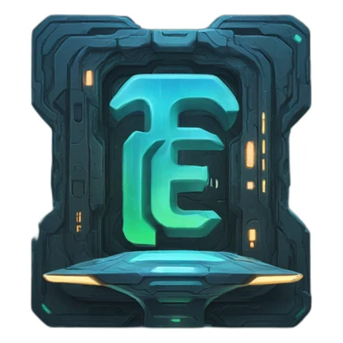 a futuristic scifi logo with an capital "F" sticker