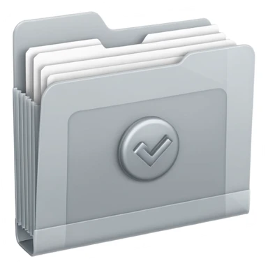 A minimal emoji-style icon of this frosted light-gray plastic folder with elastic closure, closed, with a small clean tax/forms symbol on the front (stacked papers or checklist icon), subtle shading, and a neutral, administrative, organized vibe. sticker