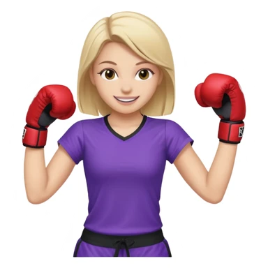a white girl in  purple gear kickboxing smiling with a full shirt on sticker