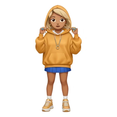 think oversized hoodie over a mini skirt, chunky sneakers grounding the look, and maybe a few layered necklaces or rings to flex a little personality. Sometimes she goes edgy with a leather jacket and ripped jeans, other times soft with flowy dresses or pastel cardigans. sticker