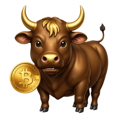 bull holding a bitcoin coin sticker
