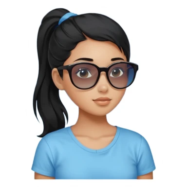 An Emoji of girl with black ponytail hair, who can be described by three words: sun, moo, star sticker