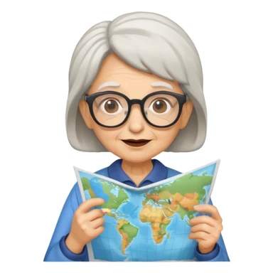 tourist old woman with glasses holding map sticker