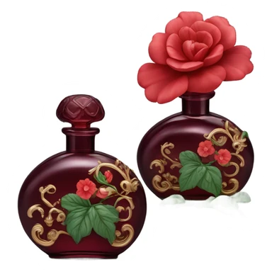 Dark red vintage French style perfume bottle with red begonias sticker