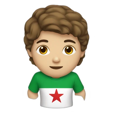 A person with brown hair with a Algeria T-shirt sticker