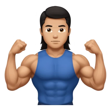 muscled asian guy showing biceps, long dark hair sticker