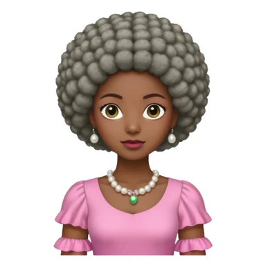 Brown woman with very short stylish gray Afro  wearing pink and green dress  and pearl blouse with sleeves sticker
