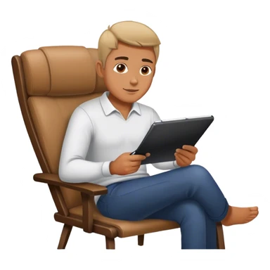 A man sits in a chair and draws sticker