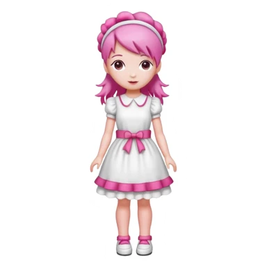 Isolated detaile illustration modern raspberry torte doll figurine full body with pink hair and a pink hairband standing sticker