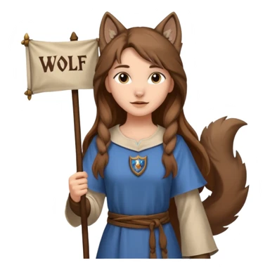 Medieval wolf girl holding a banner that say #Wolf99 sticker