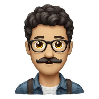 hipster guy with glasses and swirly mustache dark hair sticker