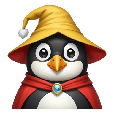 Wizard penguin with a yellow hat and a cape sticker