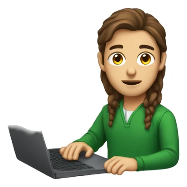 a programmer working in front of laptop with brown hair and irish ancestry sticker