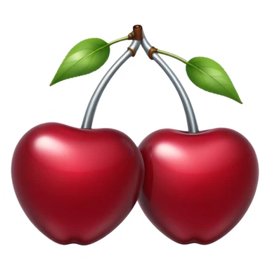A pair of cherries emoji made of liquid silver chrome, smooth rounded shapes, glossy metallic surface, subtle sensual vibe, luxury sexy aesthetic, iOS emoji style, centered, clean white background sticker