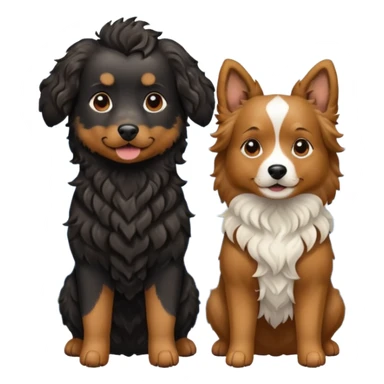 two dogs with wavy hair, one black and one brown with mountains sticker